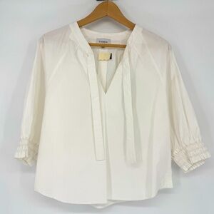 Evereve Ivory Puff Sleeve Blouse with Tie Front